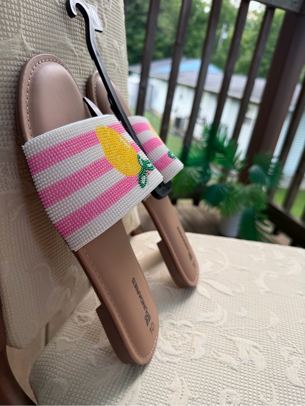 Women’s Beaded Lemon Slide Sandals Pink & White Size US 10 - Picture 14 of 16